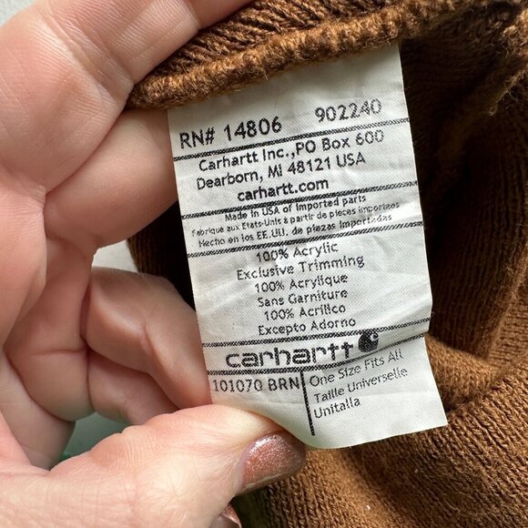 Carhartt Tonal Patch Rib Knit Beanie Hat Brown Mens OS Work Outdoor Hipster Logo - Picture 3 of 7